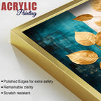 Premium Gold Leaves Wall Art Floating Acrylic Painting Set of 3