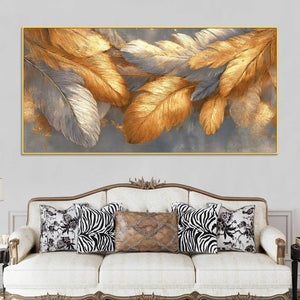premium-golden-and-silver-feather-abstract-canvas-wall-painting