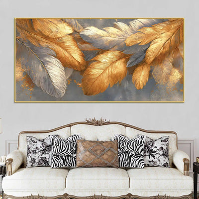 premium-golden-and-silver-feather-abstract-canvas-wall-painting