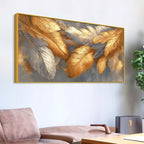 Premium Golden and Silver Feather Abstract Canvas Wall Painting