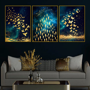 premium-golden-birds-butterflies-and-fish-trio-floating-frame-crystal-wall-painting-set-of-3