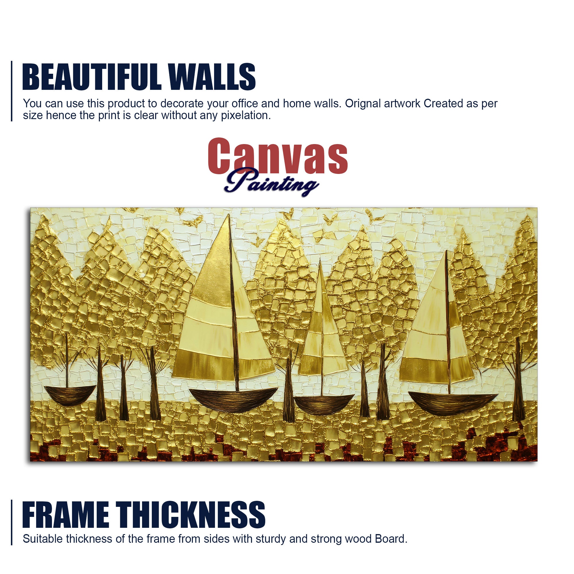 Premium Golden Color Artistic Tree Art Canvas Wall Painting