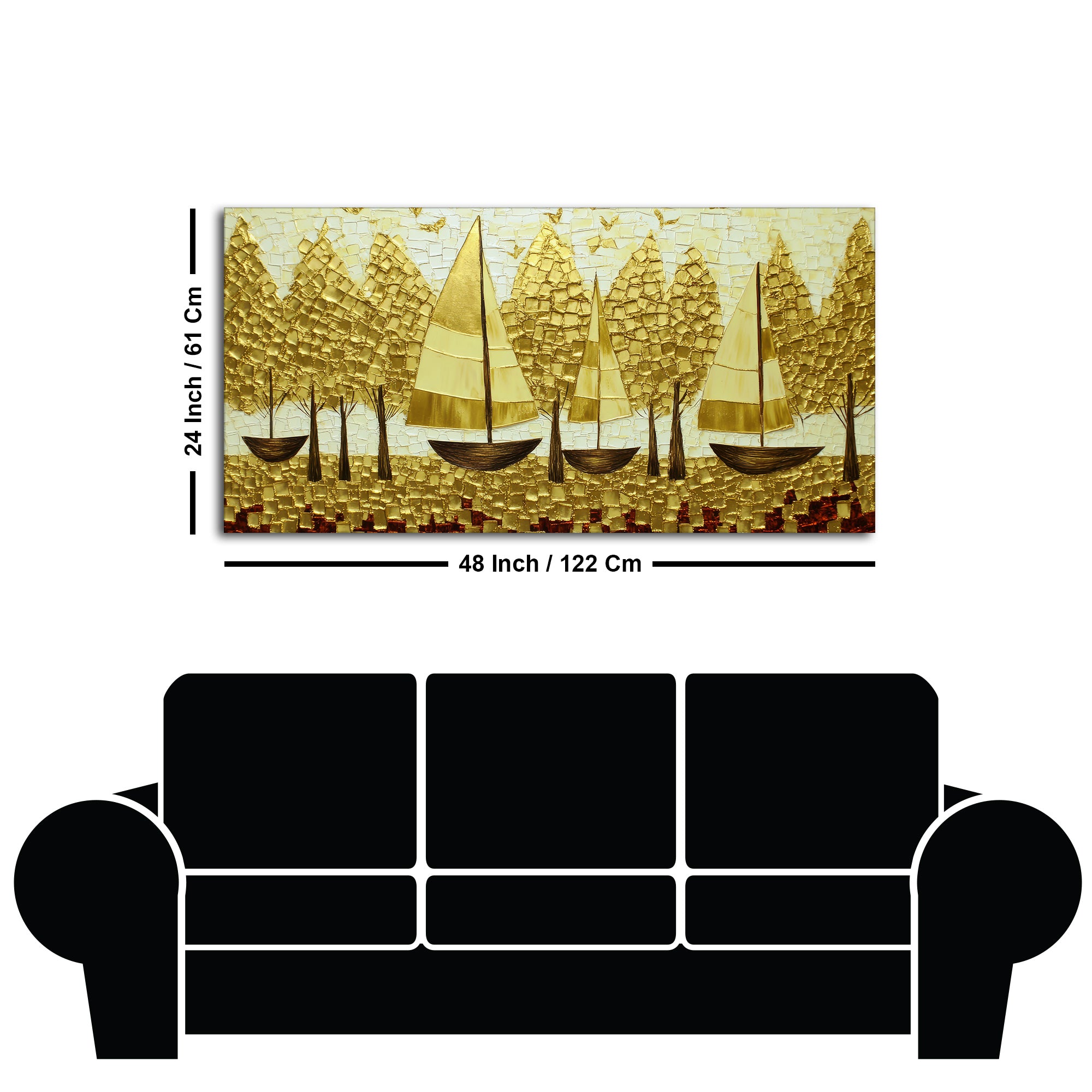 Premium Golden Color Artistic Tree Art Canvas Wall Painting