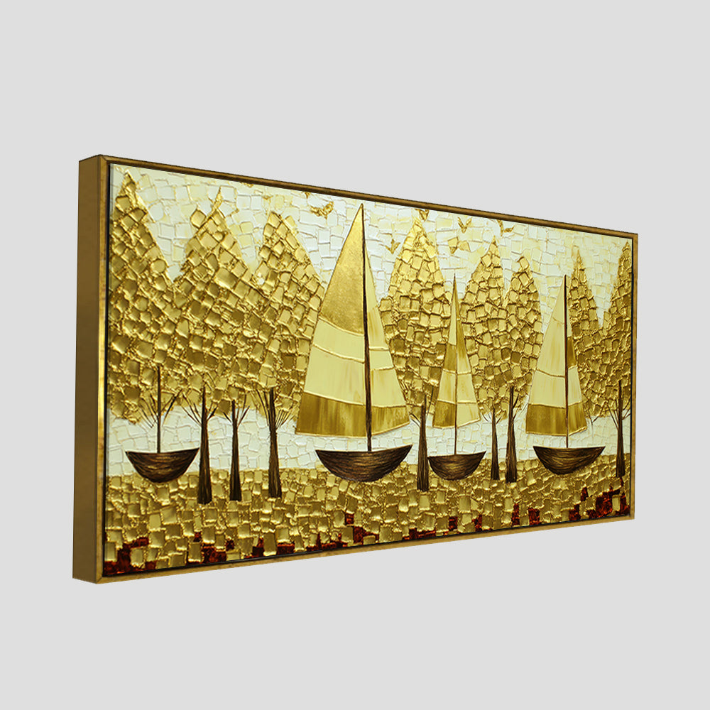 Premium Golden Color Artistic Tree Art Canvas Wall Painting