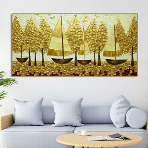 Premium Golden Color Artistic Tree Art Canvas Wall Painting
