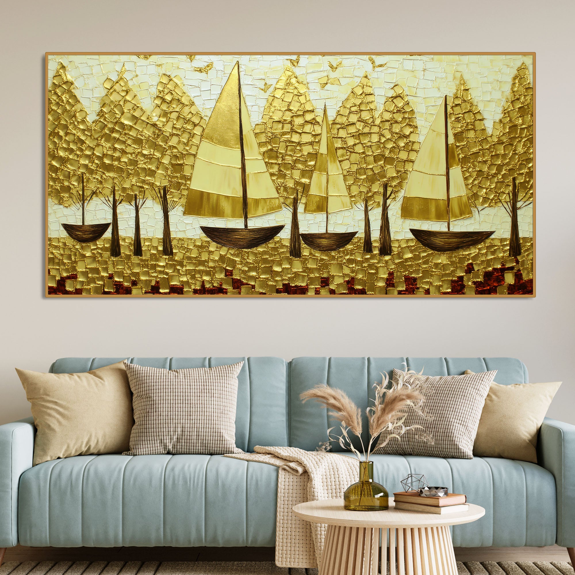 Premium Golden Color Artistic Tree Art Canvas Wall Painting