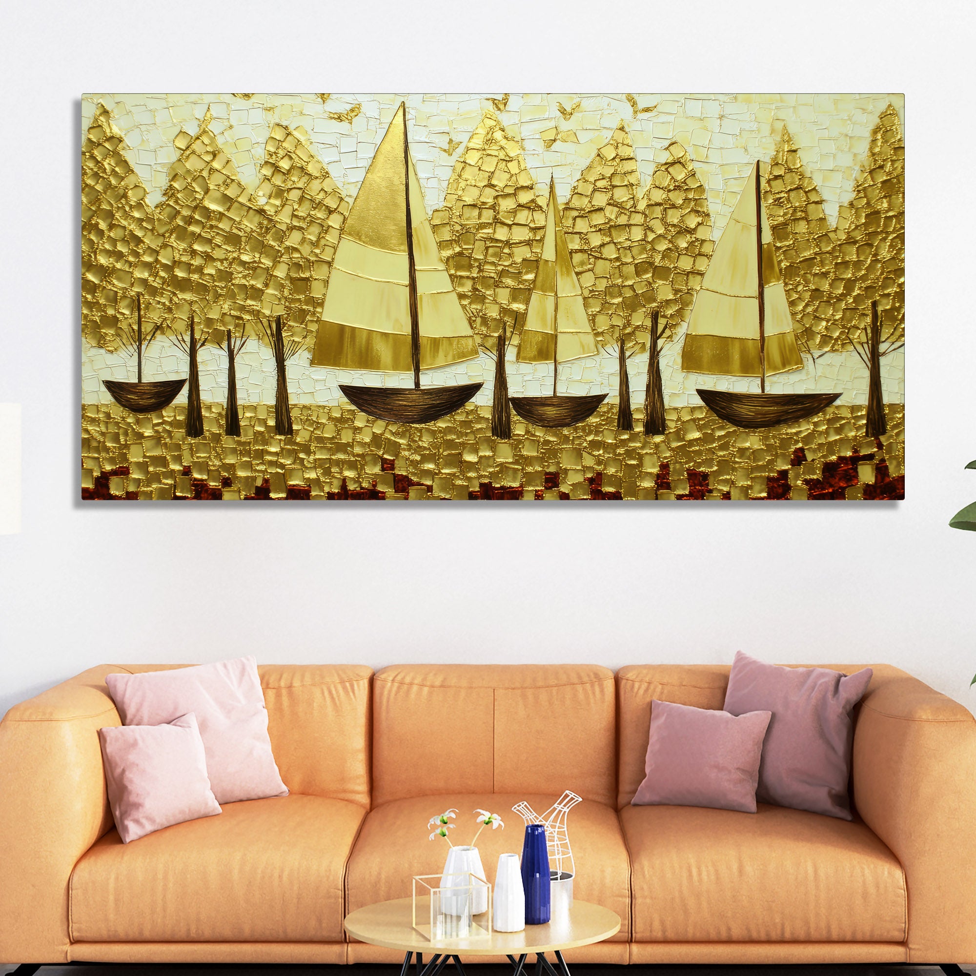 Premium Golden Color Artistic Tree Art Canvas Wall Painting