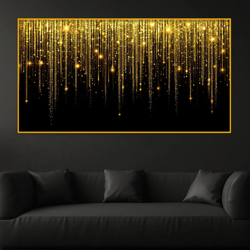 Premium Golden Falling Lights Crystal Glass Wall Painting