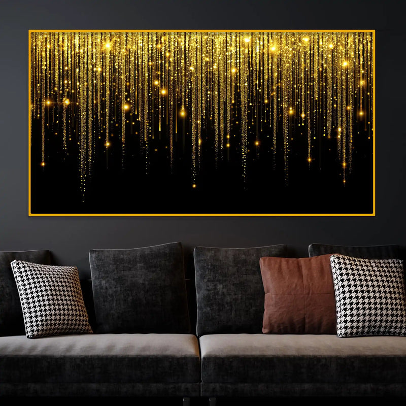 Premium Golden Falling Lights Crystal Glass Wall Painting