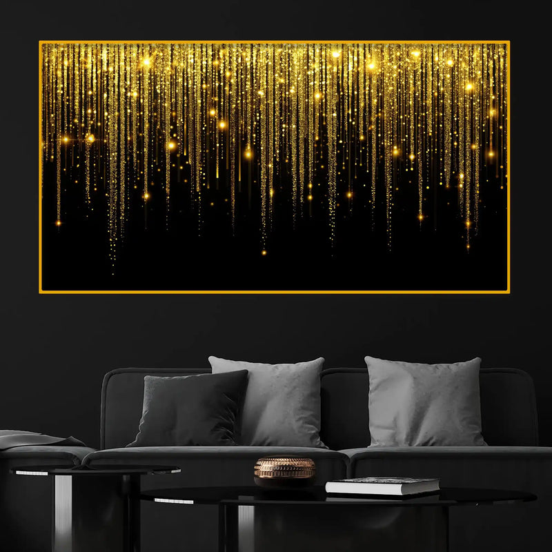 Premium Golden Falling Lights Crystal Glass Wall Painting