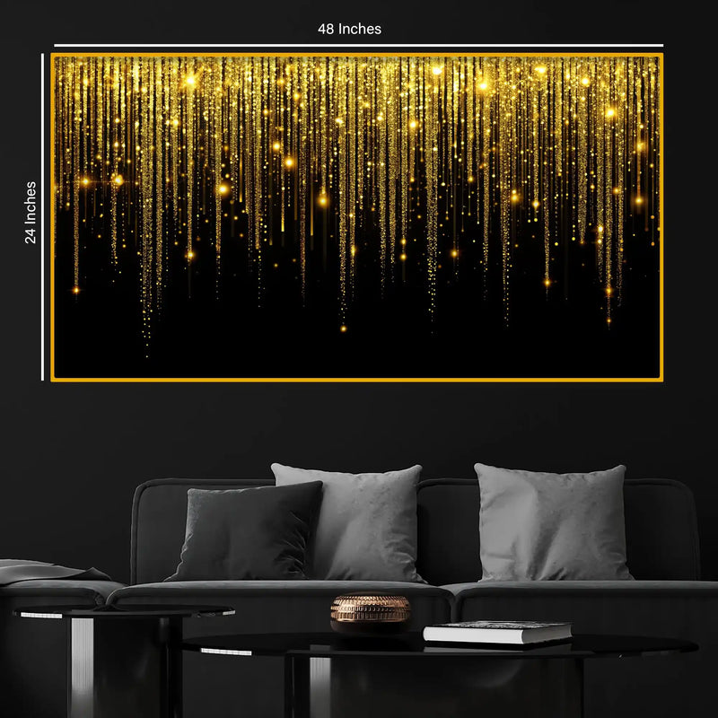 Premium Golden Falling Lights Crystal Glass Wall Painting