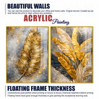 Premium Golden Feather & Tropical Leaves Acrylic Floating Wall Painting Set of 2