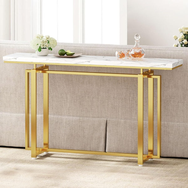 Premium Golden Finish Console Table with Faux Marble Surface