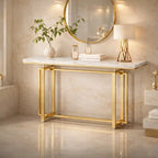 Premium Golden Finish Console Table with Faux Marble Surface