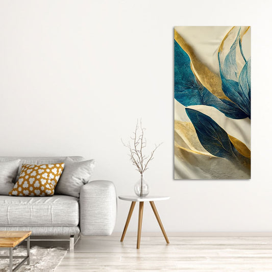 Premium Golden Flower and Waves Canvas Wall Painting