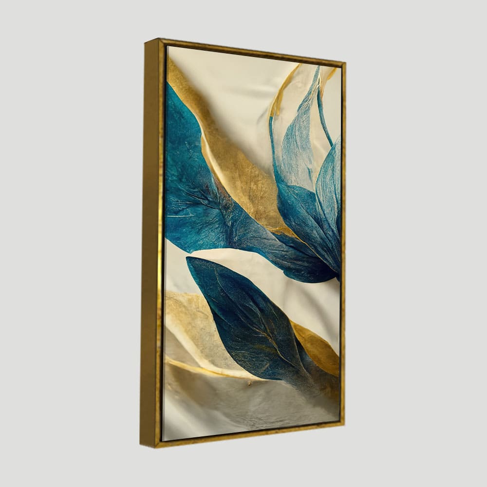 Premium Golden Flower and Waves Canvas Wall Painting