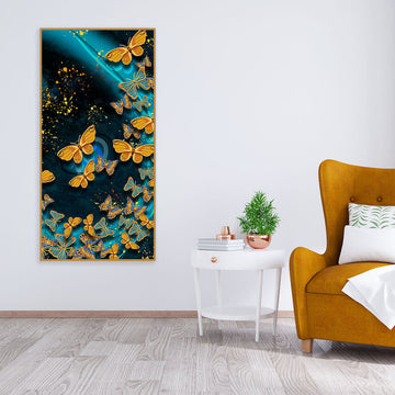 Premium Golden Flying Butterflies Canvas Wall Painting