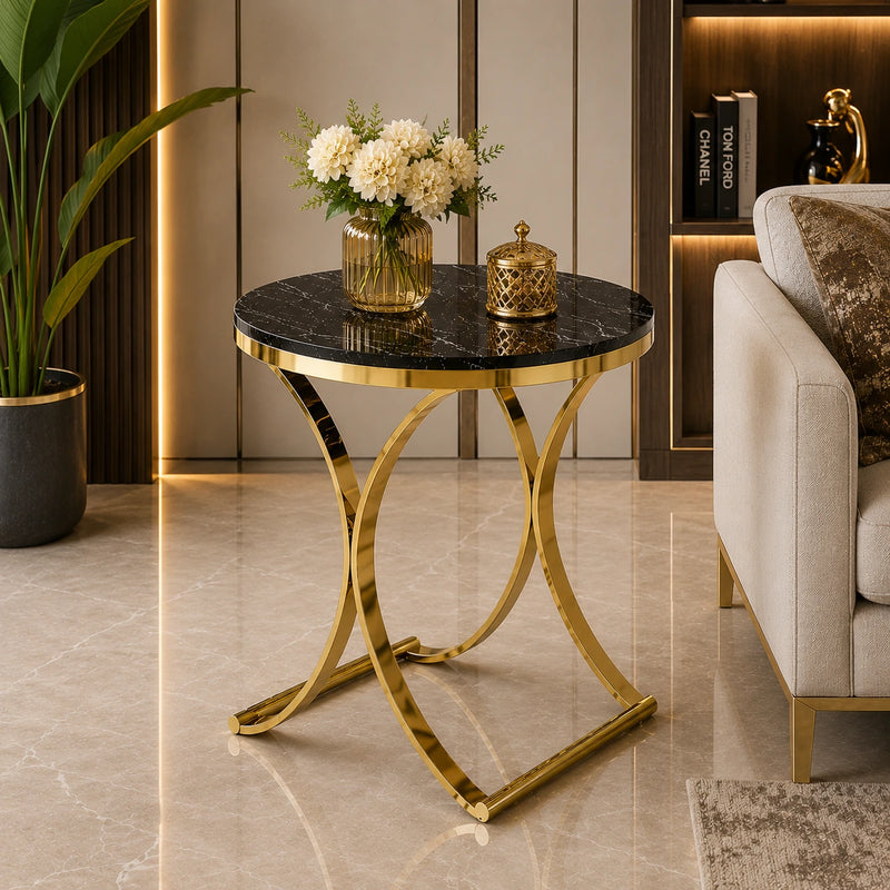Premium Golden Iron Avarua Round Marble Table
