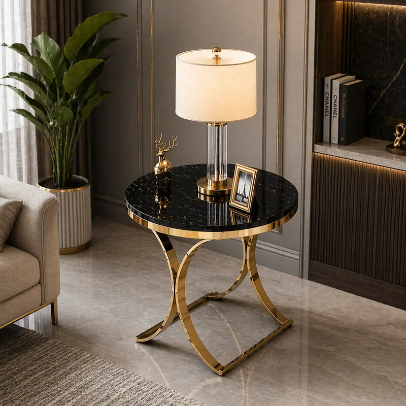 Premium Golden Iron Avarua Round Marble Table