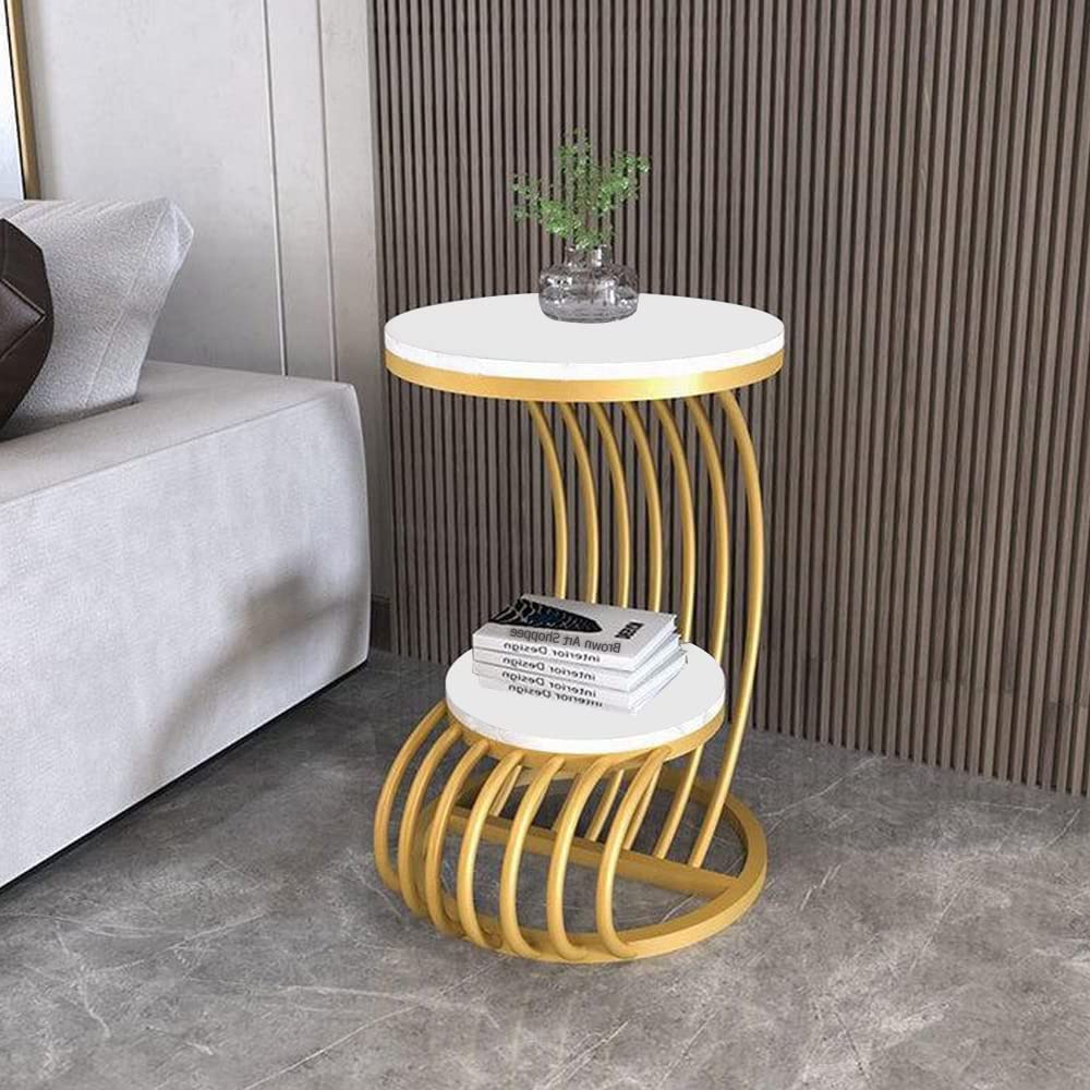 Premium Golden Metal Side Table with Storage Shelf