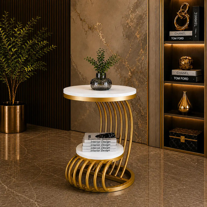 Premium Golden Metal Side Table with Storage Shelf