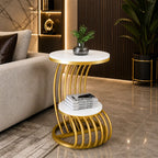 Premium Golden Metal Side Table with Storage Shelf