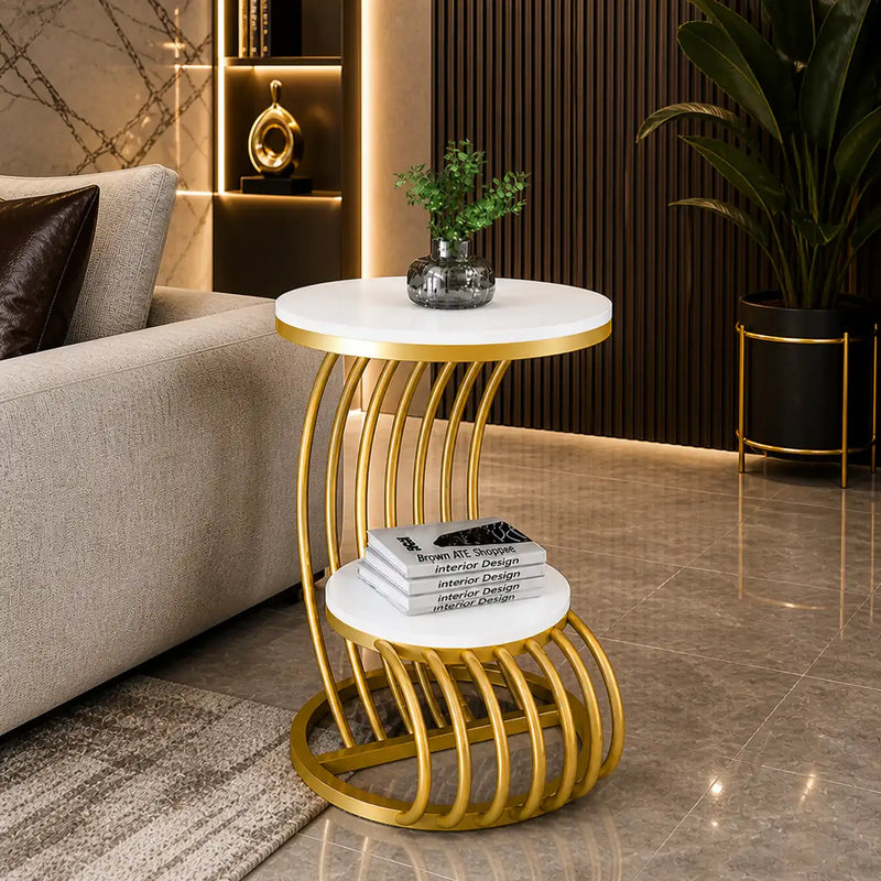 Premium Golden Metal Side Table with Storage Shelf