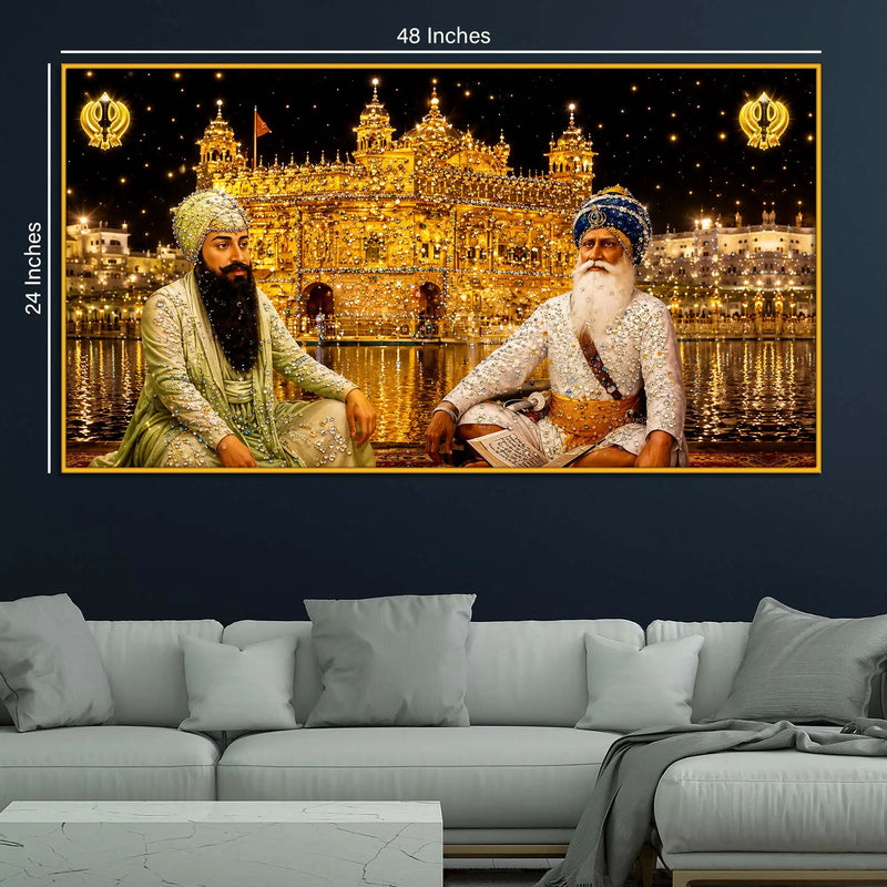 Premium Golden Temple Floating Frame Crystal Wall Painting
