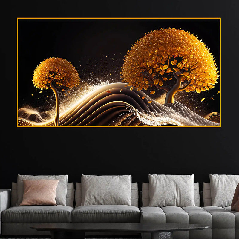 Premium Golden Tree Crystal Glass Wall Décor Painting
