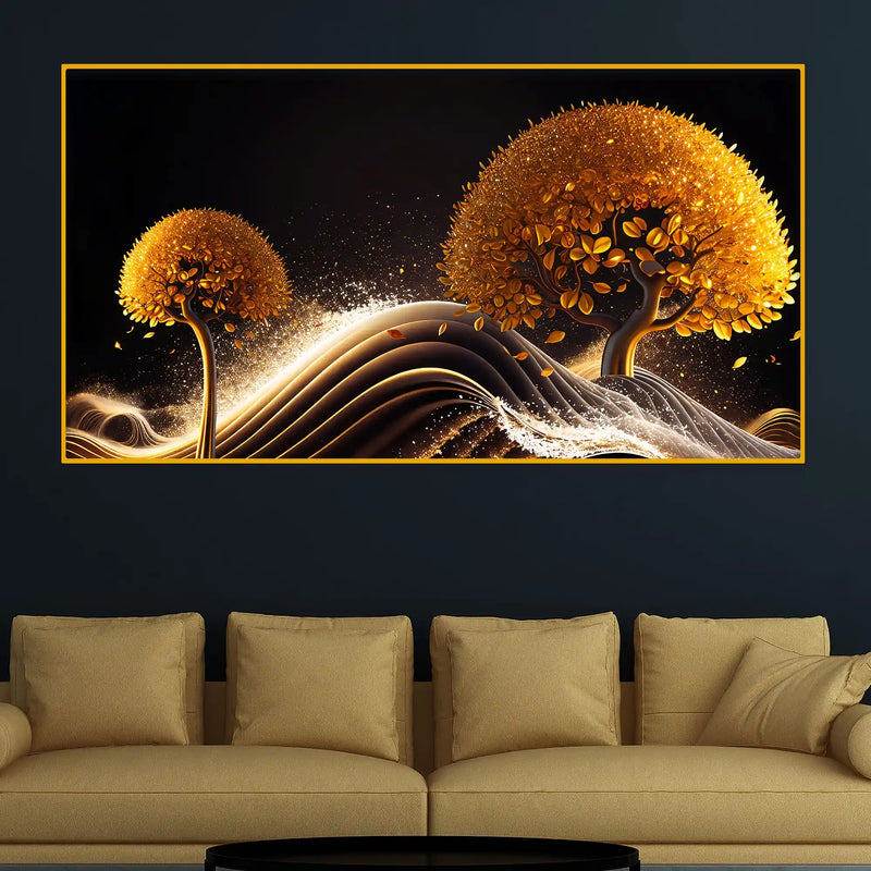 Premium Golden Tree Crystal Glass Wall Décor Painting