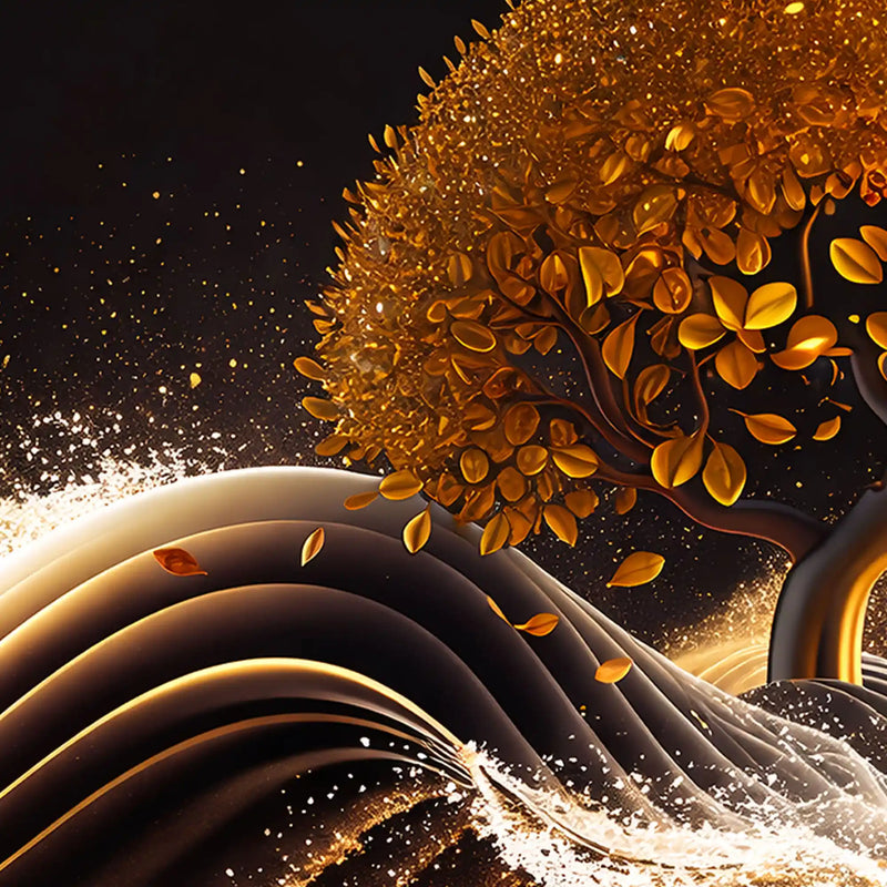 Premium Golden Tree Crystal Glass Wall Décor Painting