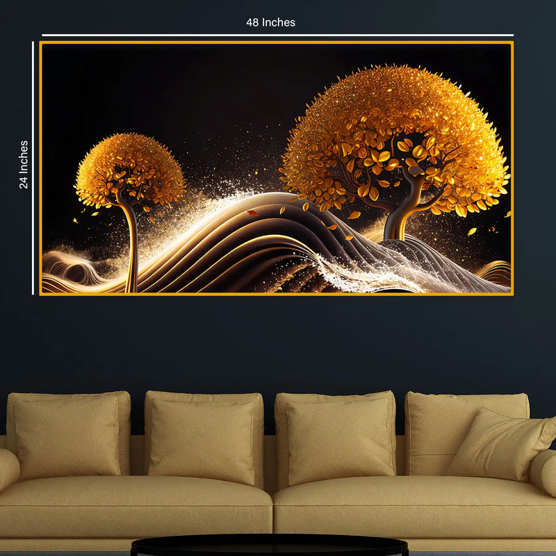 Premium Golden Tree Crystal Glass Wall Décor Painting