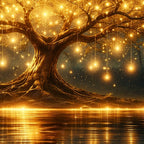 Premium Golden Tree Night Reflection Crystal Glass Wall Painting