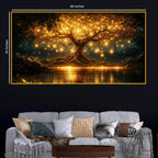 Premium Golden Tree Night Reflection Crystal Glass Wall Painting