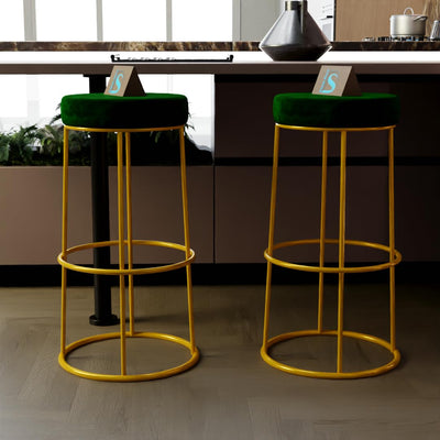 Premium Green Velvet Bar Lounge Chair with Golden Frame