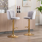 Premium Grey Velvet Lounge Bar Stools with Glamorous Golden Frame
