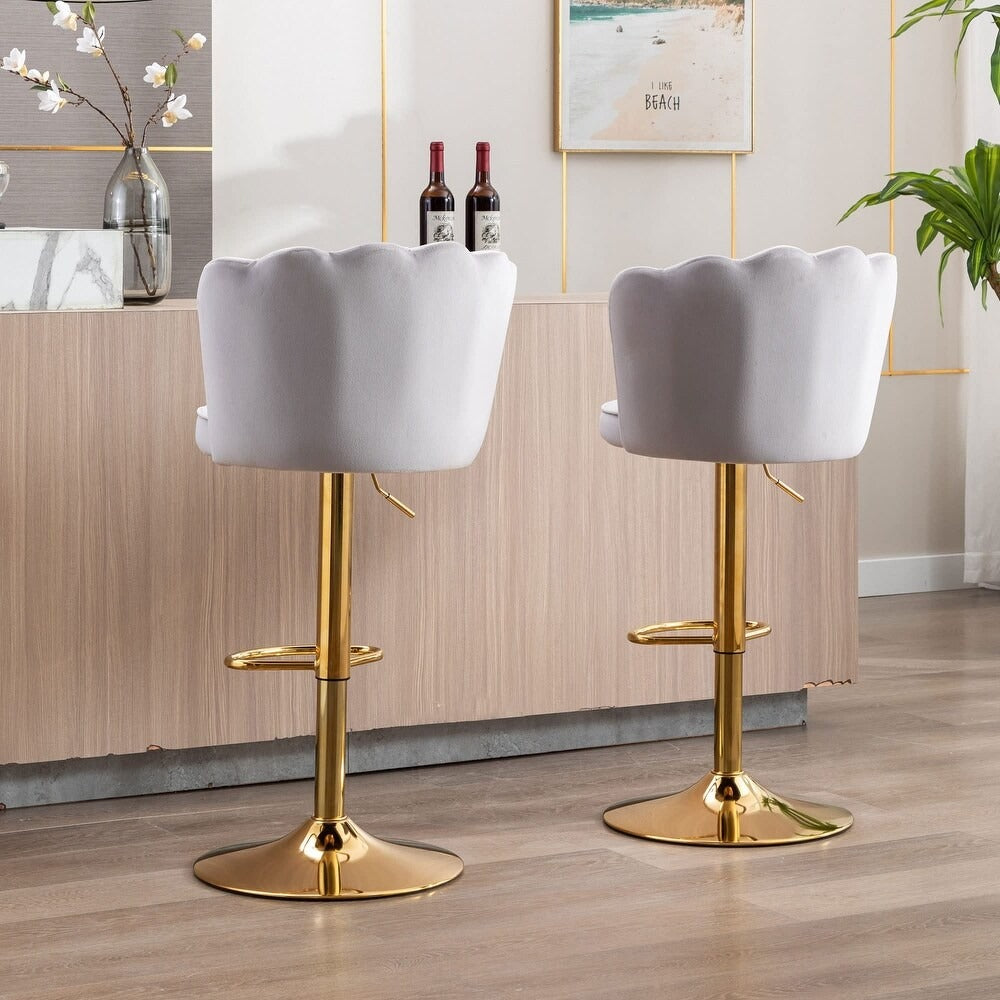 Premium Grey Velvet Lounge Bar Stools with Glamorous Golden Frame