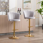 Premium Grey Velvet Lounge Bar Stools with Glamorous Golden Frame