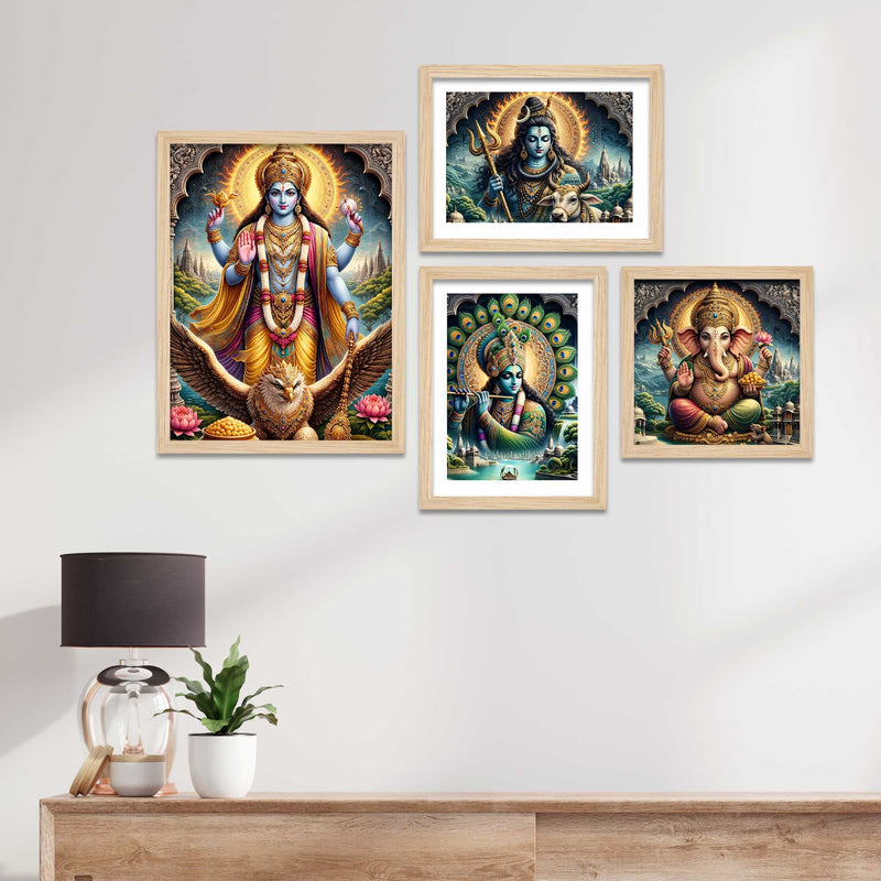 Premium Hindu Religious Wall Frame Set of Four