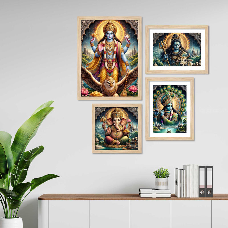 Premium Hindu Religious Wall Frame Set of Four