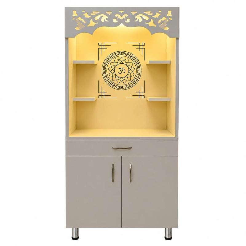 Premium Home Temple with Storage Drawers, Side Shelves and LED Panel