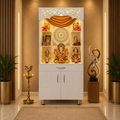 Premium Home Temple with Storage Drawers, Side Shelves and LED Panel
