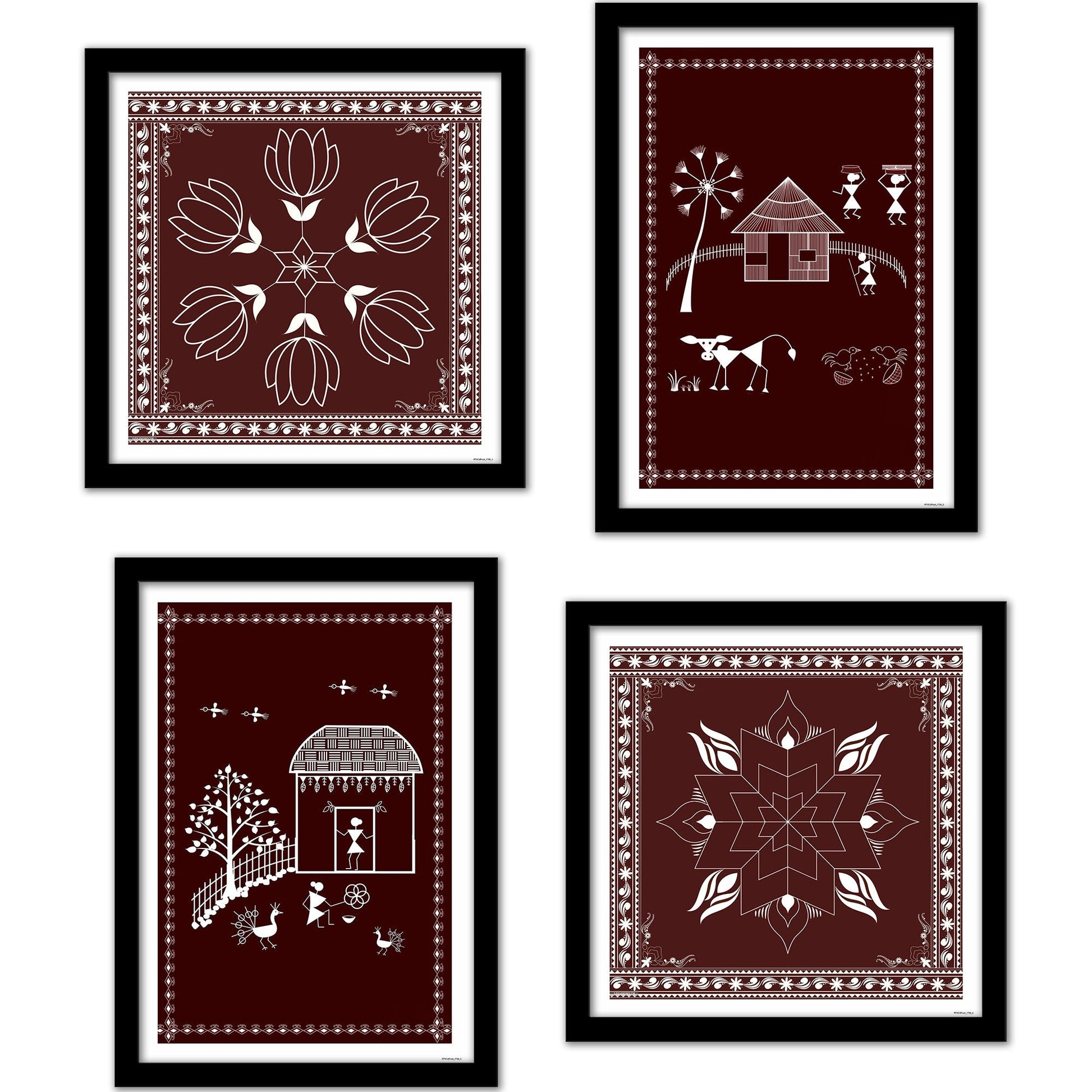 Premium Indian Warli Art  Wall Frame Set of Four