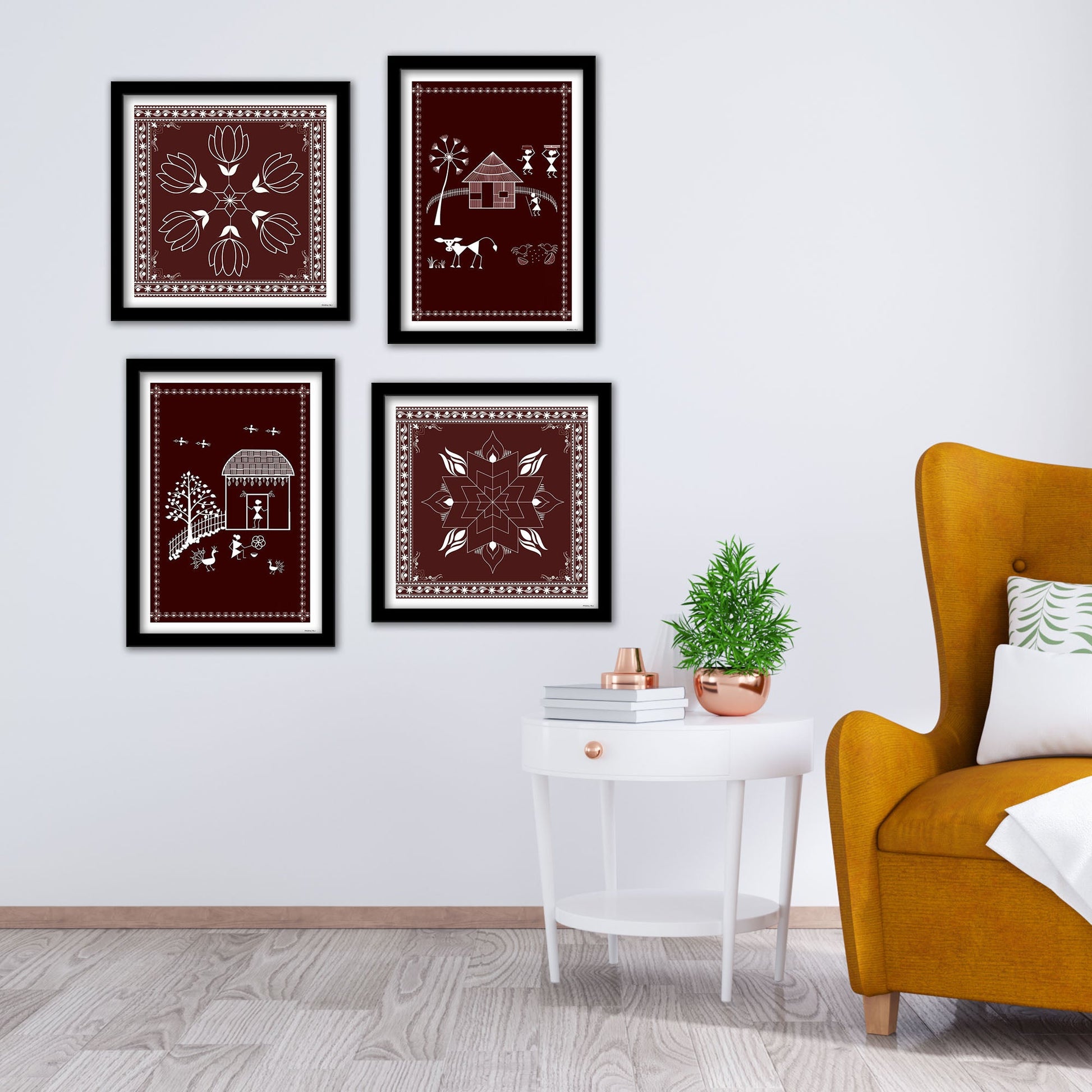 Premium Indian Warli Art  Wall Frame Set of Four