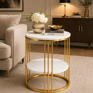 Premium Iron Stand Two Layer Marble Side Table