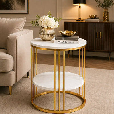 Premium Iron Stand Two Layer Marble Side Table
