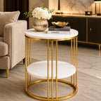 Premium Iron Stand Two Layer Marble Side Table