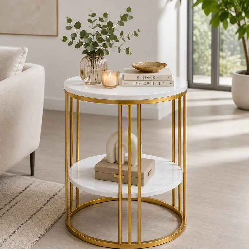 Premium Iron Stand Two Layer Marble Side Table