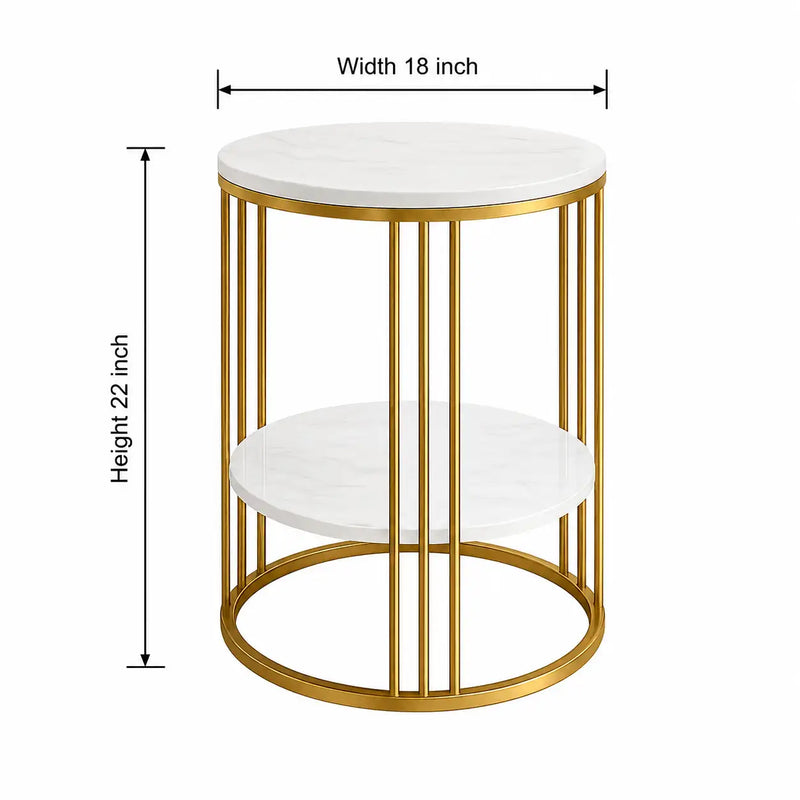 Premium Iron Stand Two Layer Marble Side Table
