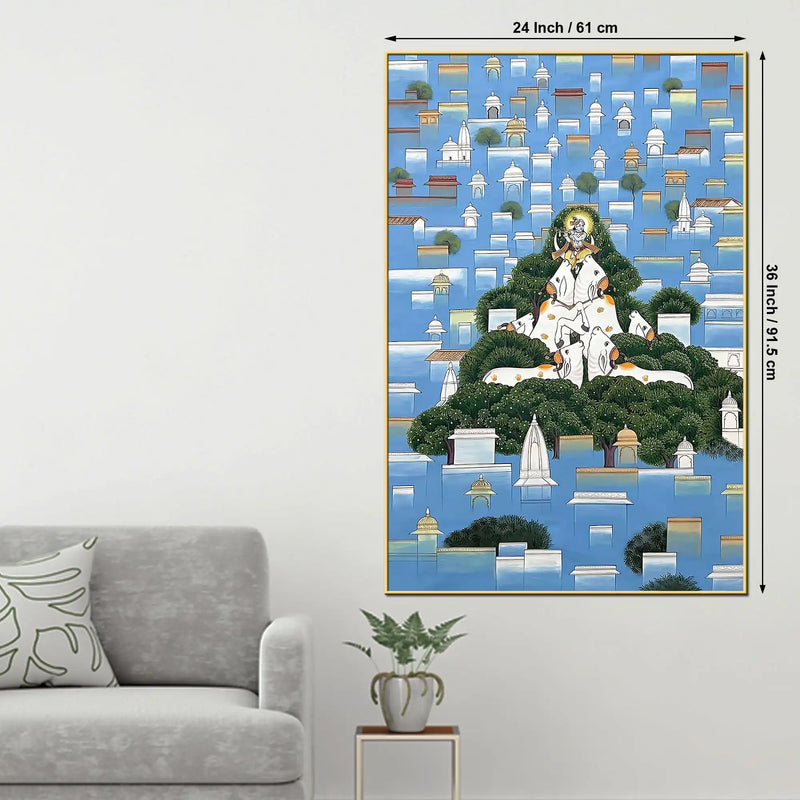 Premium Krishna Govardhan Pichwai Canvas Wall Painting for Home